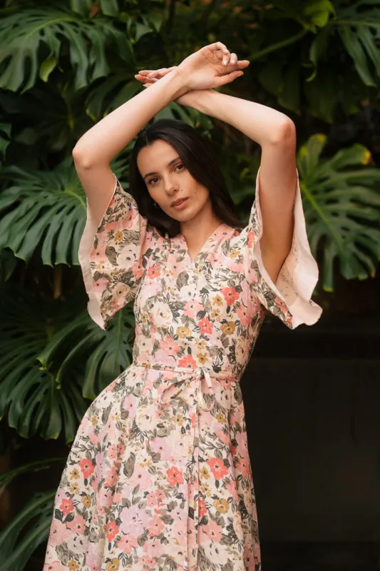 Wrap – Mini Linen Wrap Dress with Butterfly Sleeves sold by Son de Flor