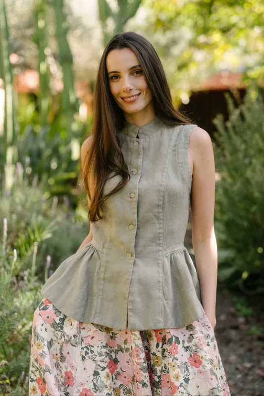 Peplum – Twill Linen Vest with Mandarin Collar made by Son de Flor
