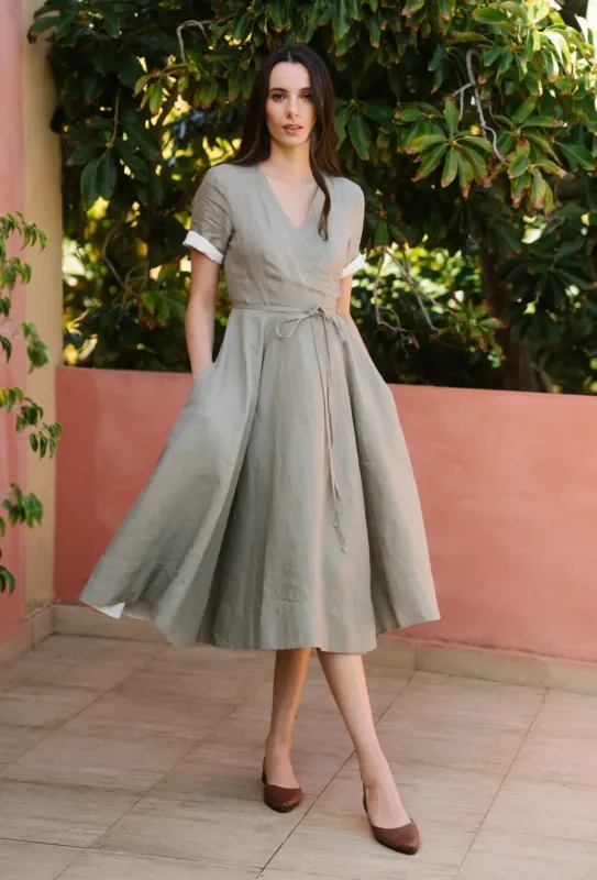 Wrap – Linen Wrap Dress with Short Sleeves made by Son de Flor