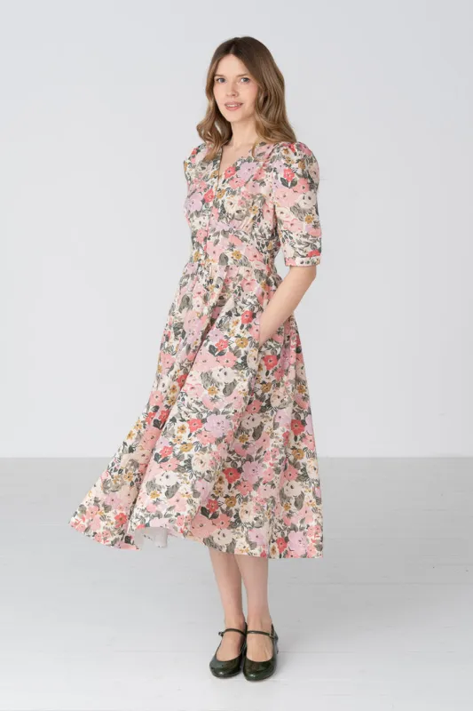 Diane – Puff Sleeve Linen Midi Dress made by Son de Flor