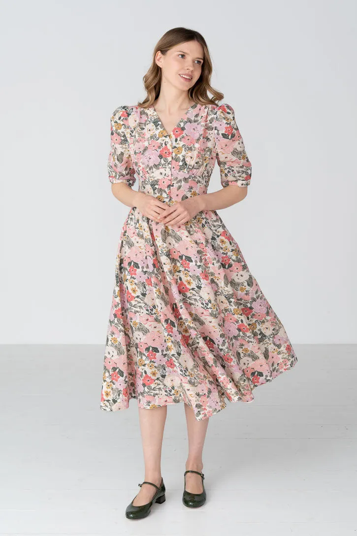 Diane – Puff Sleeve Linen Midi Dress sold by Son de Flor product image thumbnail 5