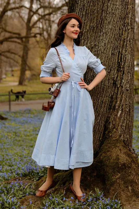 Darcy – Short Sleeve Ruffled V-Neckline Linen Wrap Dress made by Son de Flor