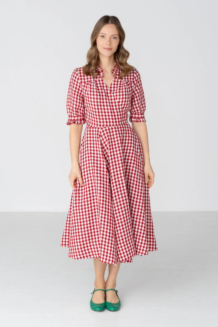 Darcy – Short Sleeve Ruffled V-Neckline Linen Wrap Dress sold by Son de Flor product image thumbnail 5
