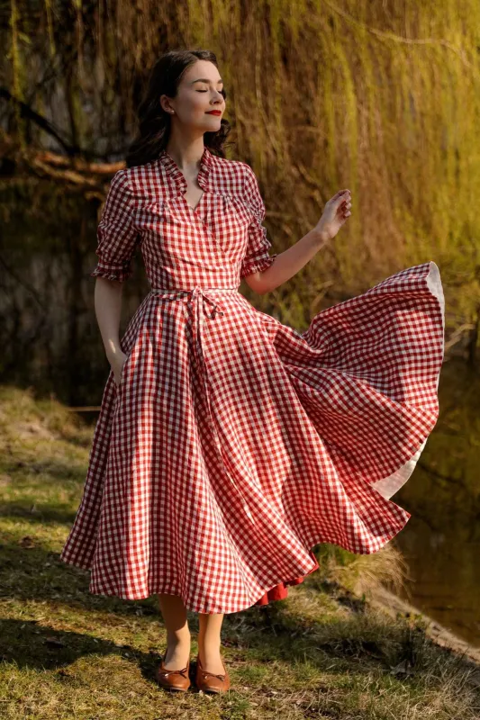 Darcy – Short Sleeve Ruffled V-Neckline Linen Wrap Dress made by Son de Flor
