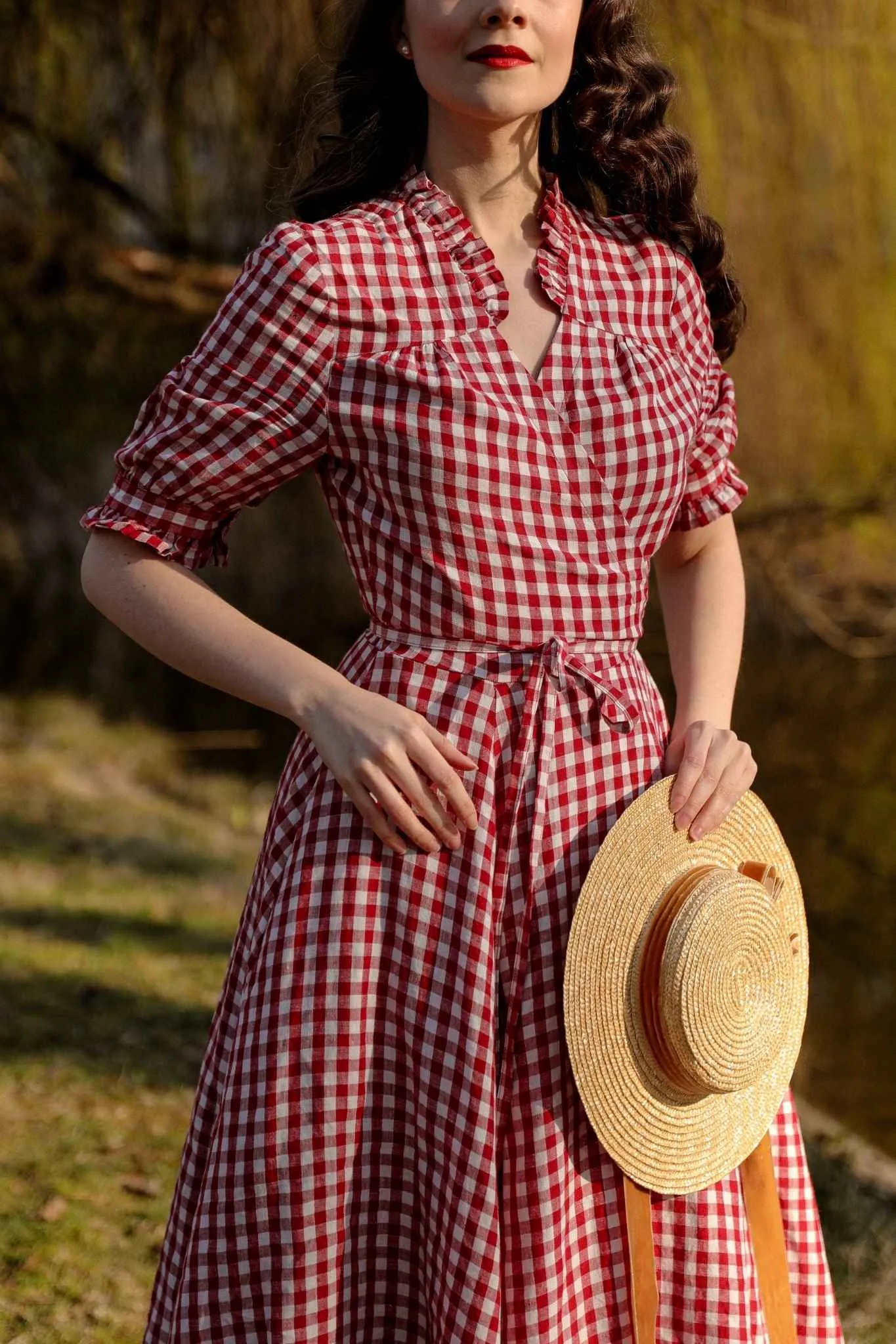 Darcy – Short Sleeve Ruffled V-Neckline Linen Wrap Dress sold by Son de Flor product image thumbnail 2