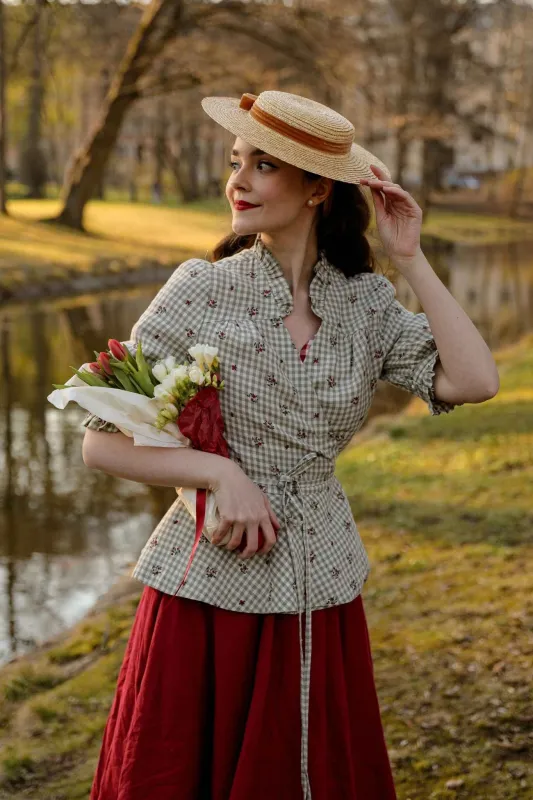 Bennet – Ruffled V-Neckline Linen Blouse made by Son de Flor