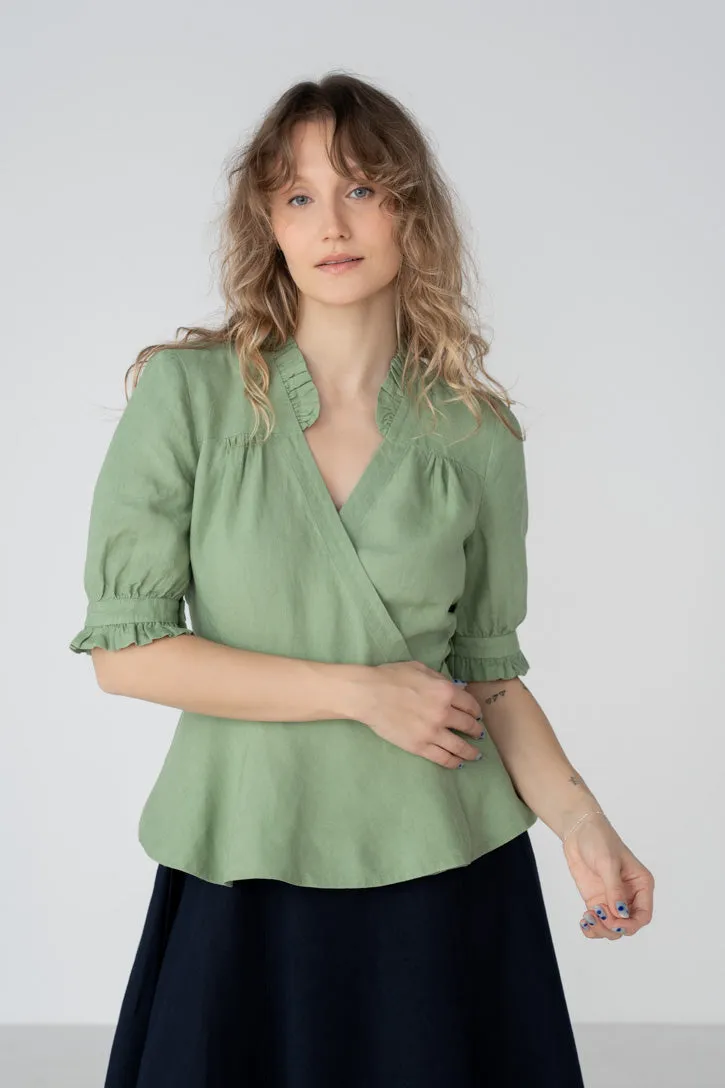 Bennet – Ruffled V-Neckline Linen Blouse sold by Son de Flor product image thumbnail 3