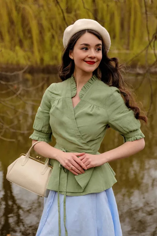 Bennet – Ruffled V-Neckline Linen Blouse made by Son de Flor