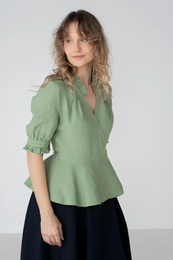 Bennet – Ruffled V-Neckline Linen Blouse sold by Son de Flor product image thumbnail 4