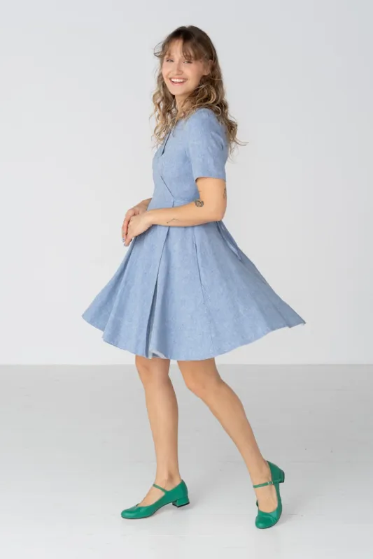 Wrap - Mini Linen Dress with Short Sleeves made by Son de Flor