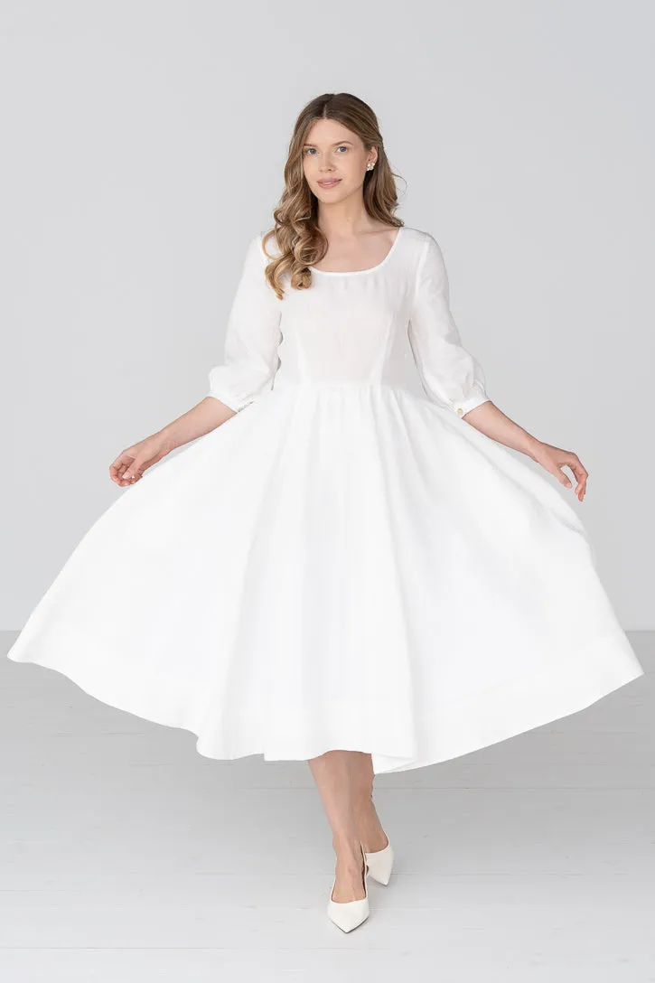 Carmen – Puff Sleeve Linen Midi Dress sold by Son de Flor product image thumbnail 2