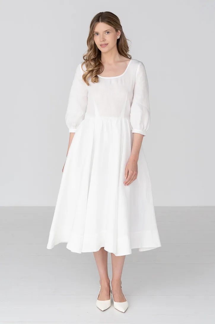 Carmen – Puff Sleeve Linen Midi Dress sold by Son de Flor