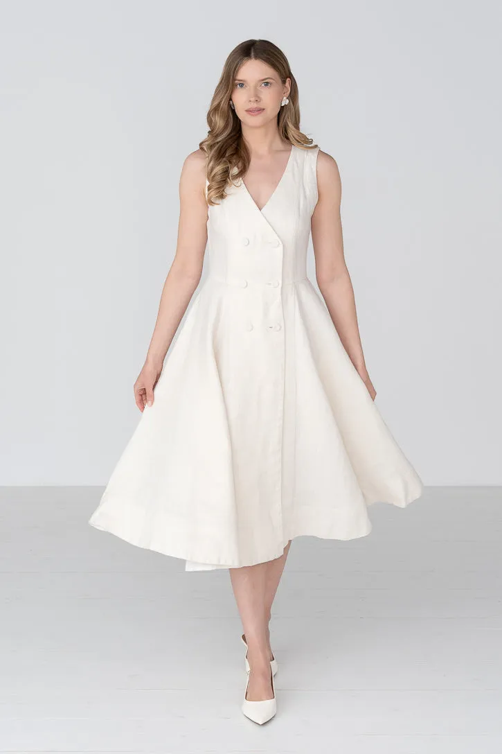 Rosa – Midi Linen Dress with Double-Button Front sold by Son de Flor