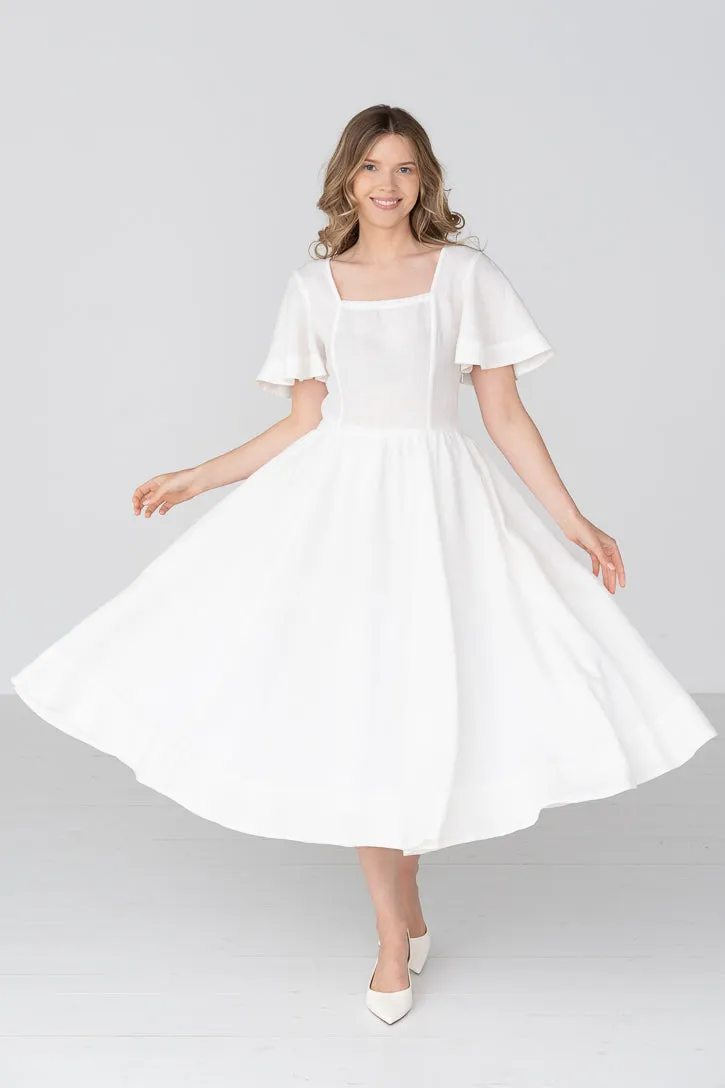 Nora – Square Neck Linen Dress with Butterfly Sleeves sold by Son de Flor product image thumbnail 5
