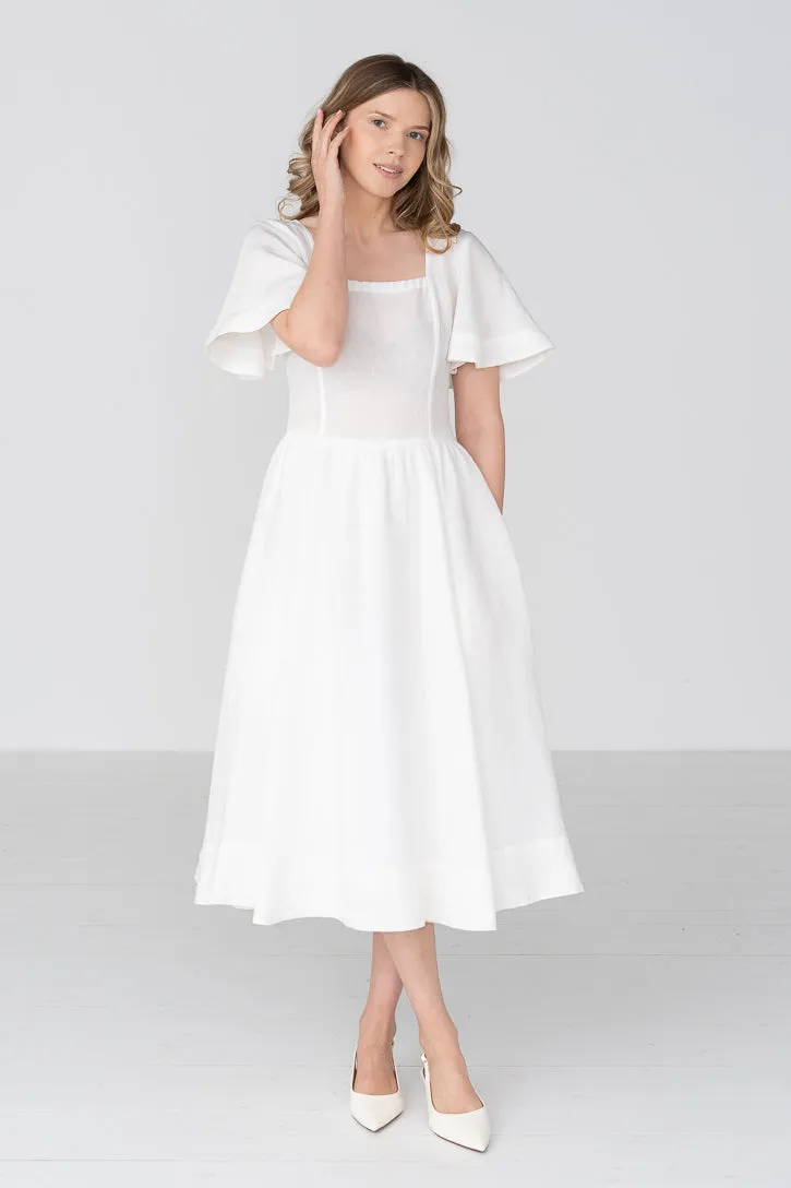 Nora – Square Neck Linen Dress with Butterfly Sleeves sold by Son de Flor
