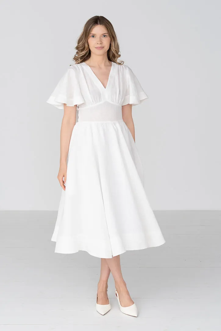Daisy – V-Neck Linen Dress with Bow Waist Tie sold by Son de Flor product image thumbnail 2