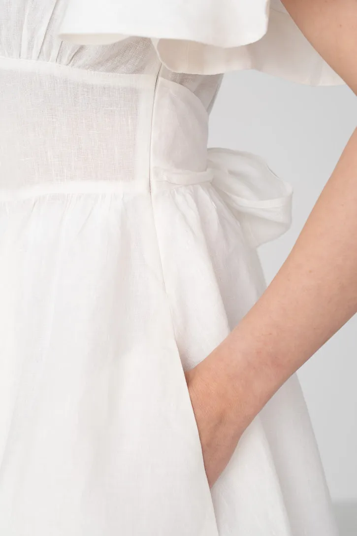 Daisy – V-Neck Linen Dress with Bow Waist Tie sold by Son de Flor product image thumbnail 3