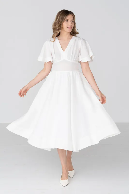Daisy – V-Neck Linen Dress with Bow Waist Tie made by Son de Flor