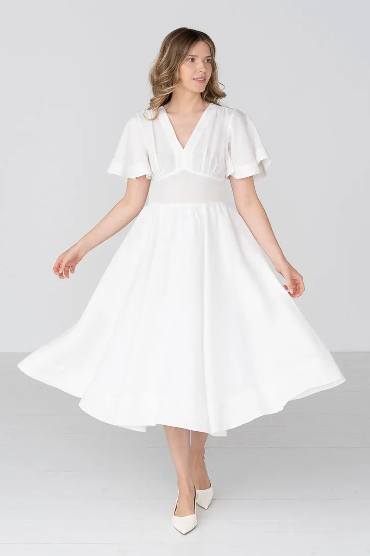 Daisy – V-Neck Linen Dress with Bow Waist Tie sold by Son de Flor