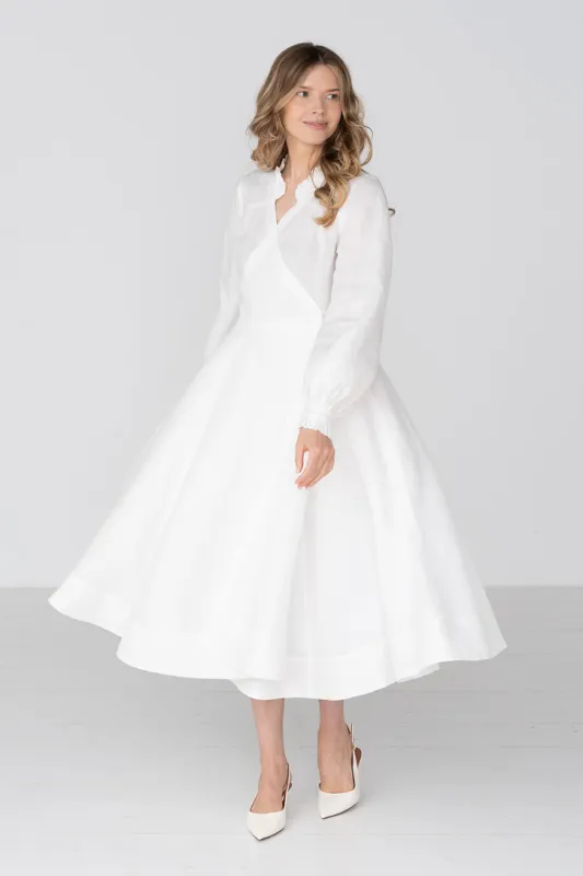 Darcy – Linen Wrap Dress with Ruffled V-Neckline made by Son de Flor