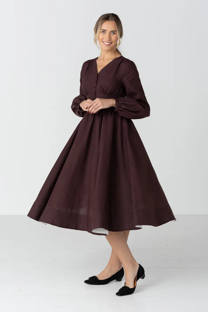 Diane – V-Neck Linen Midi Dress sold by Son de Flor