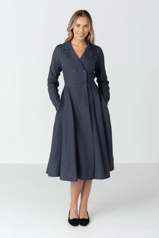 Enola – Tailored Linen Midi Dress with Notch Collar made by Son de Flor