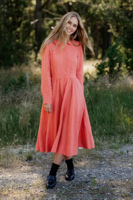 Classic – Long Sleeve Peter Pan Collar Linen Dress made by Son de Flor