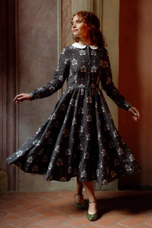 Classic – Long Sleeve Peter Pan Collar Linen Dress made by Son de Flor