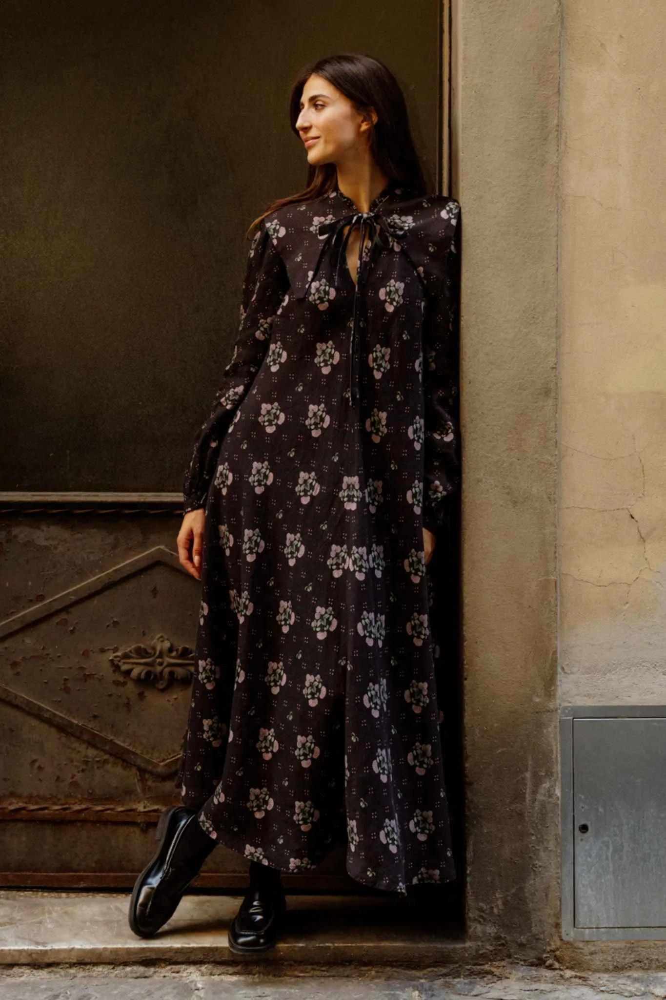 Dawn – Linen Dress with Tie Neckline sold by Son de Flor