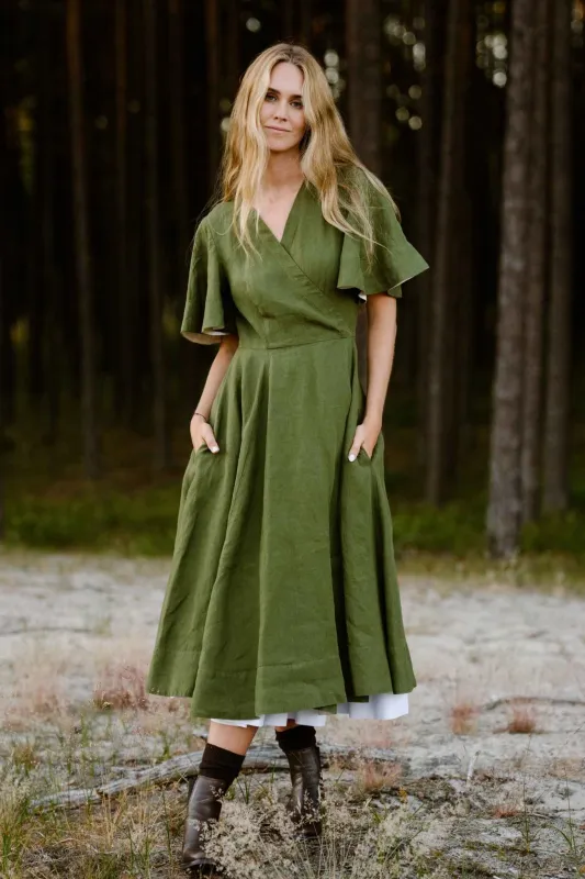 Wrap – Linen Dress with Butterfly Sleeves made by Son de Flor