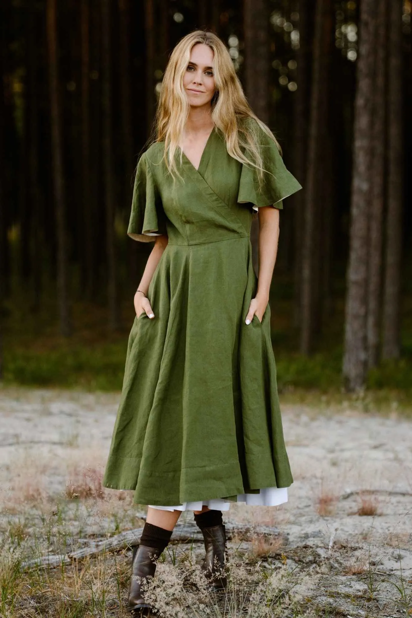 Wrap – Linen Dress with Butterfly Sleeves sold by Son de Flor