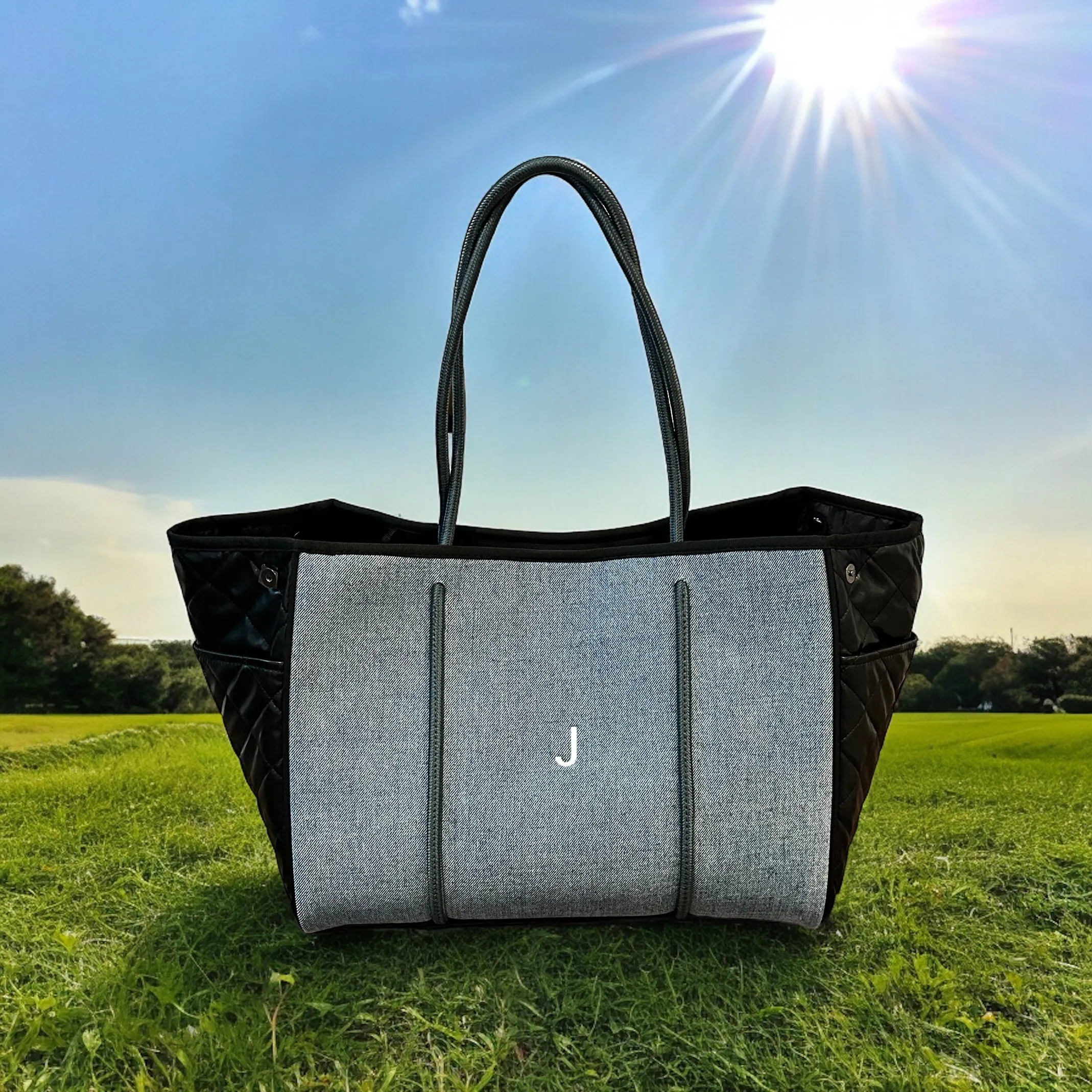 ONE PIECE** Greyson York Neoprene Tote With J Monogram - FINAL SALE sold by HAUTE SHORE