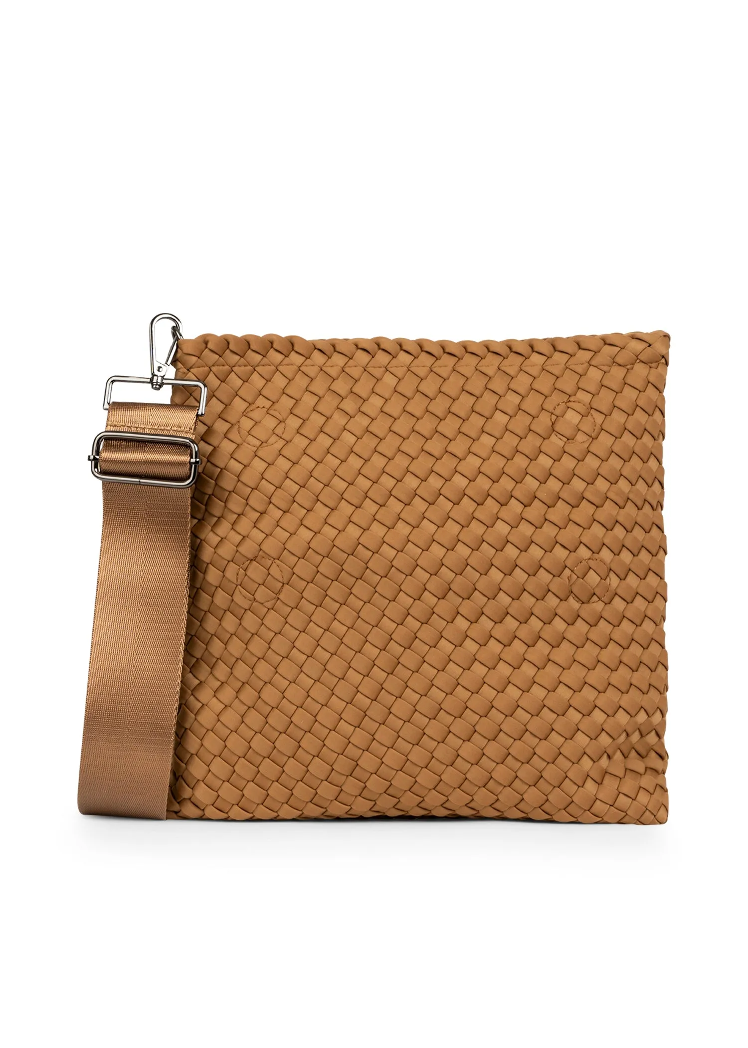 Val Camel Convertible Woven Crossbody sold by HAUTE SHORE