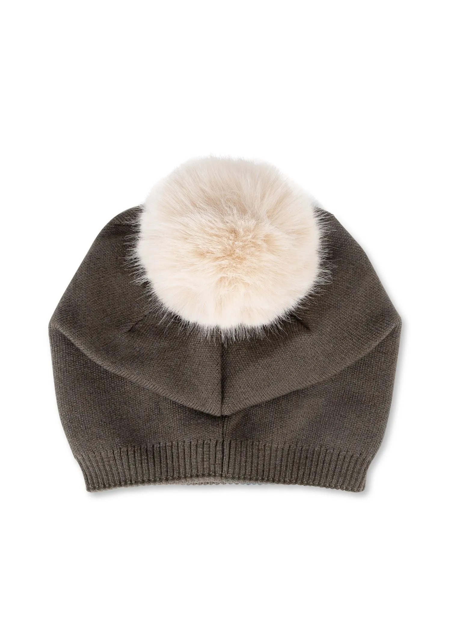 Brooklyn Beanie Army/Beige Faux Fur Pom sold by HAUTE SHORE product image thumbnail 2