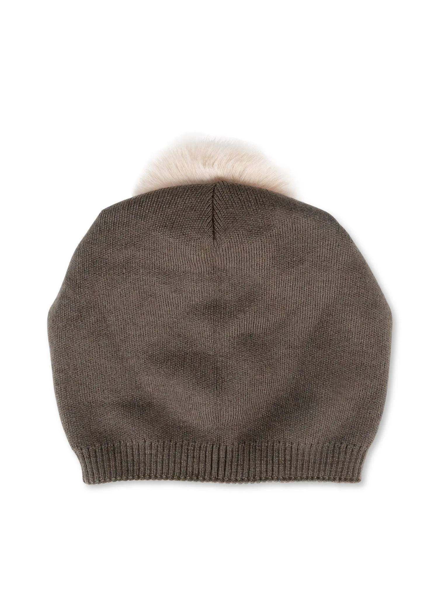 Brooklyn Beanie Army/Beige Faux Fur Pom sold by HAUTE SHORE