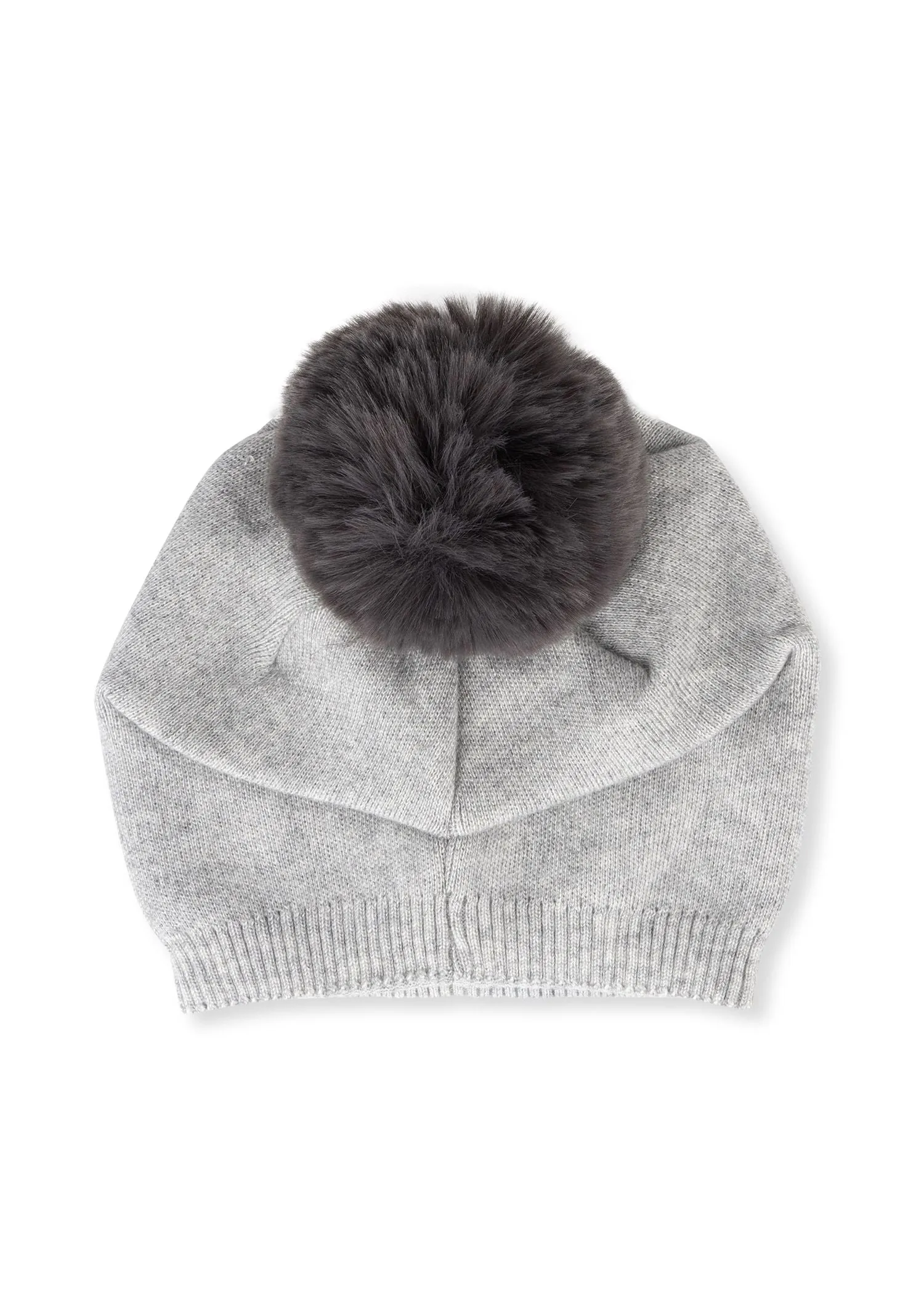 Brooklyn Beanie Heather/Charcoal Faux Fur Pom sold by HAUTE SHORE