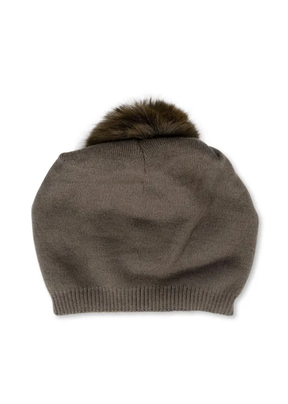 Brooklyn Beanie Army/Army Faux Fur Pom sold by HAUTE SHORE