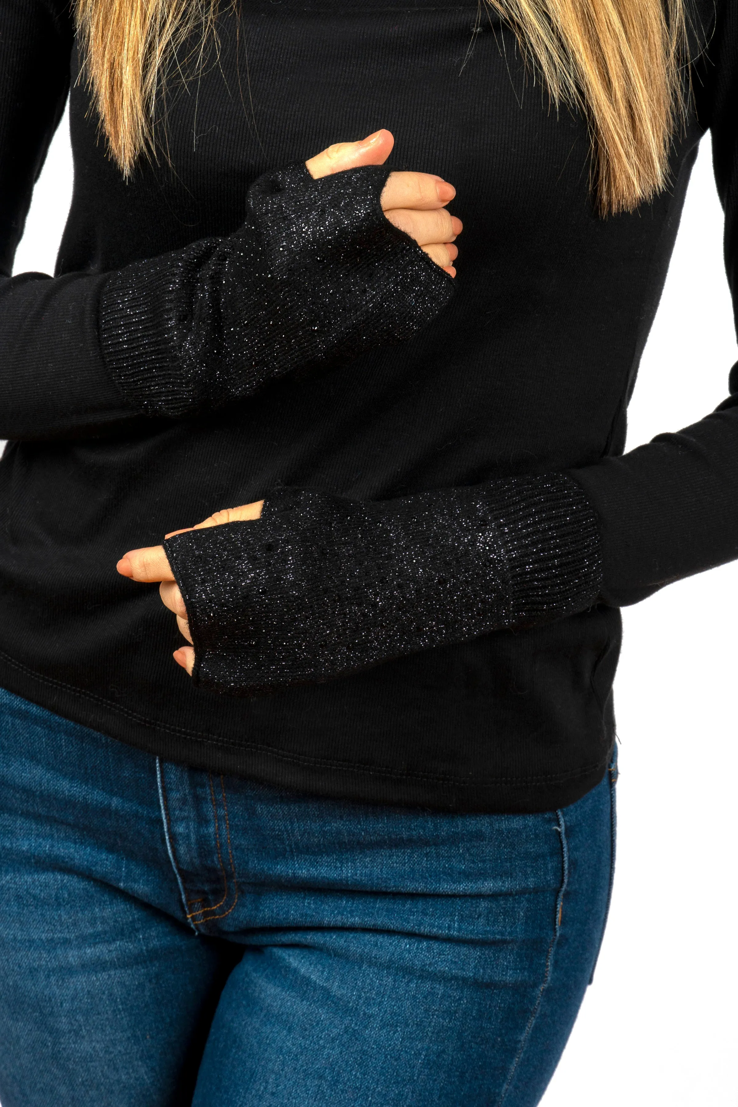 Lurex Twinkle Fingerless Glove Black - FINAL SALE sold by HAUTE SHORE product image thumbnail 2