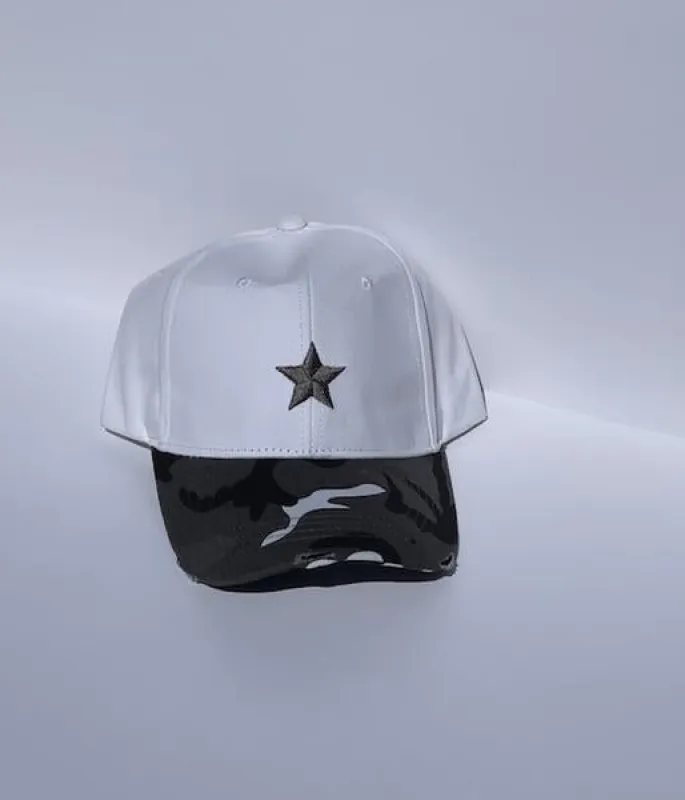 White/Charcoal Star/Gray Camo Brim Boardwalk Baseball Cap sold by HAUTE SHORE
