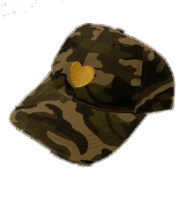 Green Camo/Gold Heart Boardwalk Baseball Cap sold by HAUTE SHORE
