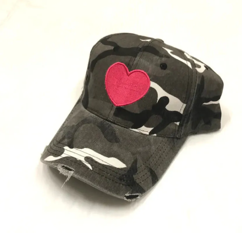 Gray Camo Pink Heart Boardwalk Baseball Cap sold by HAUTE SHORE