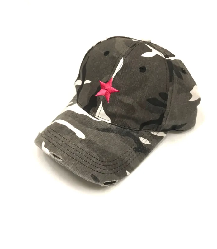 Gray Camo Pink Star Boardwalk Baseball Cap sold by HAUTE SHORE