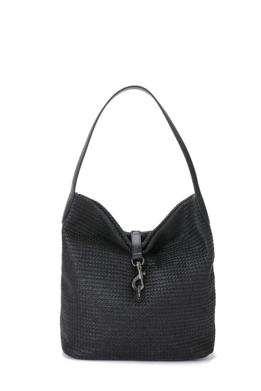 Sandy Black Raffia Shoulder Bag sold by HAUTE SHORE