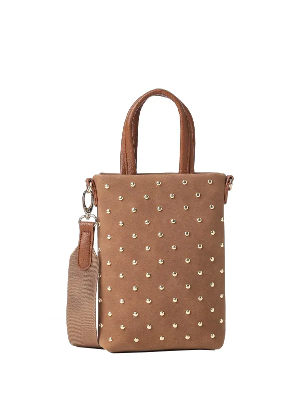 Mila Saddle Studded Suede Phone Crossbody Bag made by HAUTE SHORE