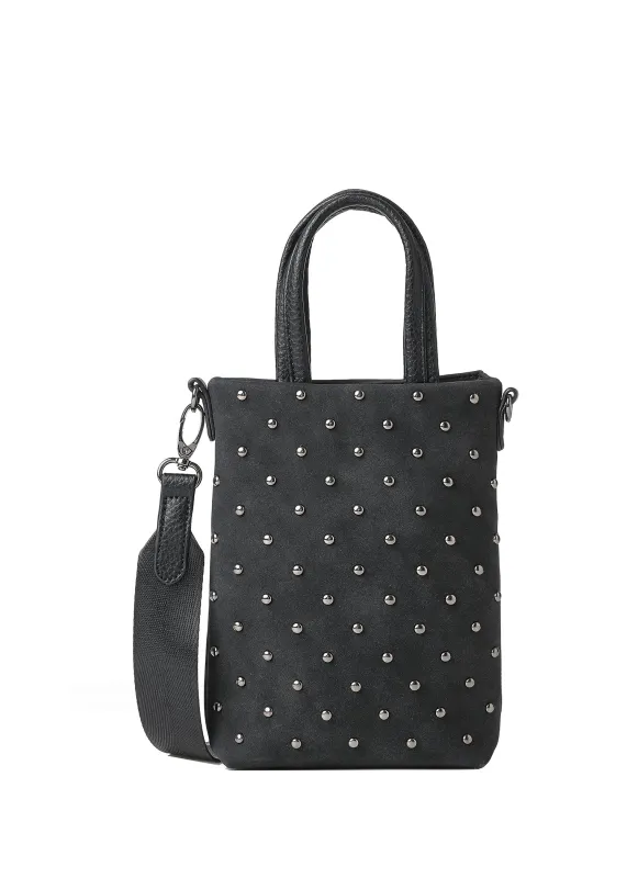 Mila Black Studded Suede Phone Crossbody Bag sold by HAUTE SHORE