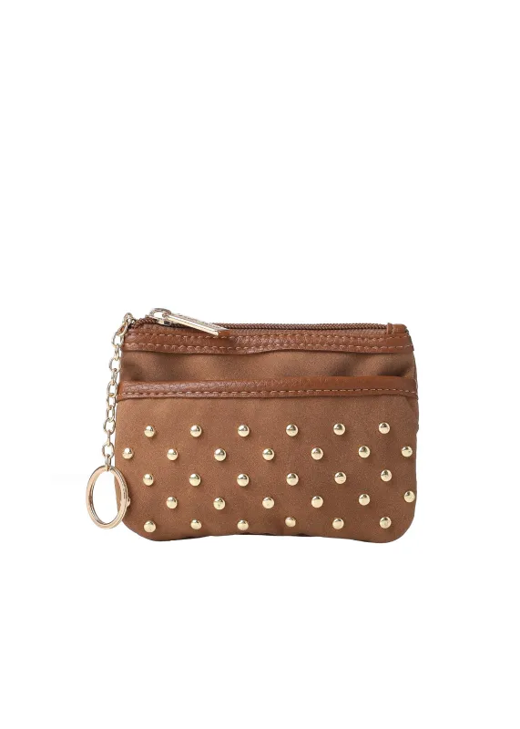 Max Saddle Studded Suede Card Case sold by HAUTE SHORE