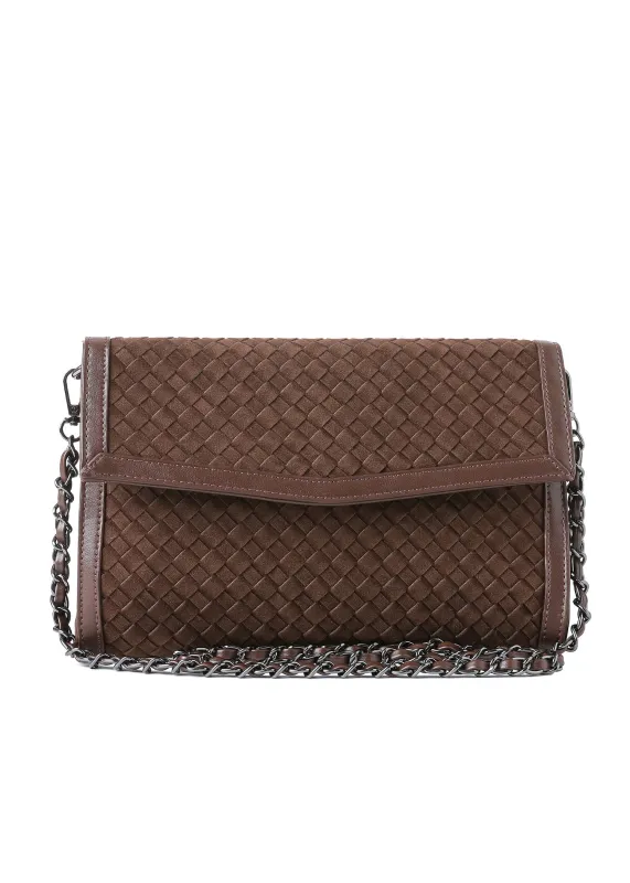 Beth Chocolate Woven Clutch sold by HAUTE SHORE