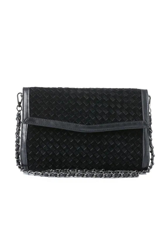 Beth Black Woven Clutch sold by HAUTE SHORE