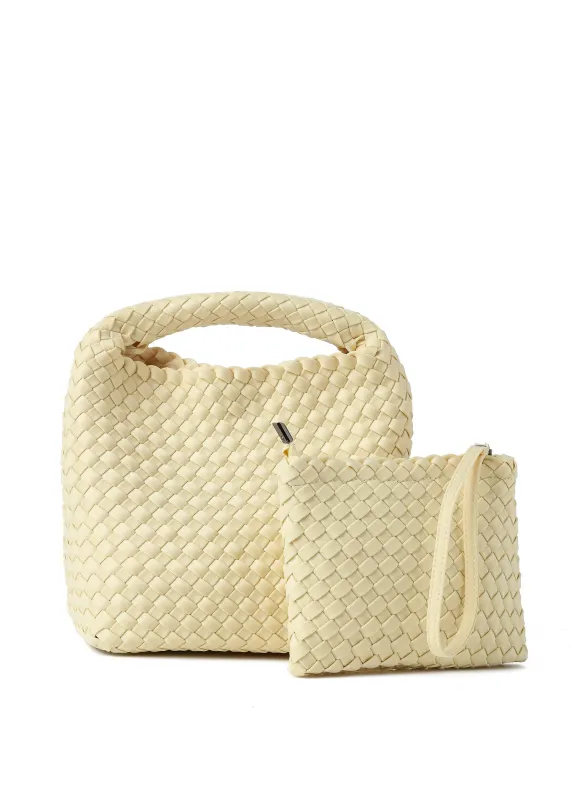Shelly Butter Woven Bucket Bag sold by HAUTE SHORE