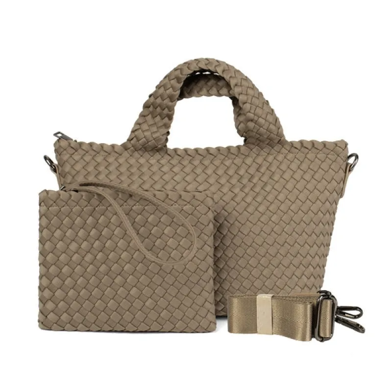 Mark Taupe Woven Mini Tote sold by HAUTE SHORE